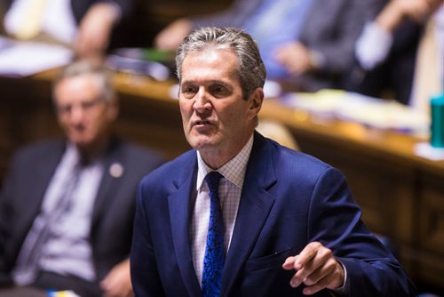 MIKAELA MACKENZIE / WINNIPEG FREE PRESS
Premier Brian Pallister speaks during question period in the Manitoba Legislative Chamber in Winnipeg on Wednesday, June 13, 2018. 
Mikaela MacKenzie / Winnipeg Free Press 2018.