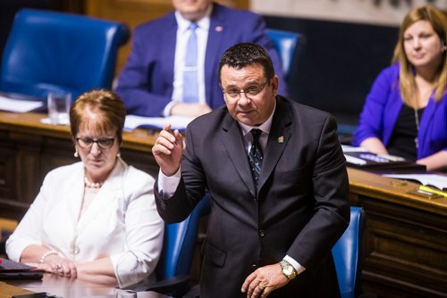 MIKAELA MACKENZIE / WINNIPEG FREE PRESS
MLA Jeff Wharton speaks during question period in the Manitoba Legislative Chamber in Winnipeg on Wednesday, June 13, 2018. 
Mikaela MacKenzie / Winnipeg Free Press 2018.