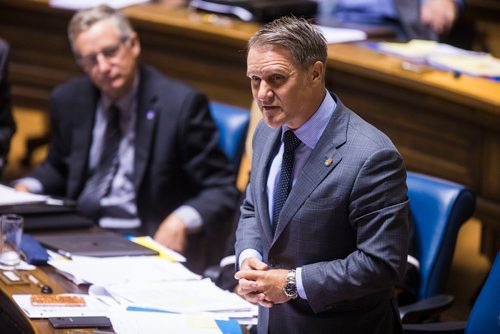 MIKAELA MACKENZIE / WINNIPEG FREE PRESS
MLA Cameron Friesen speaks during question period in the Manitoba Legislative Chamber in Winnipeg on Wednesday, June 13, 2018. 
Mikaela MacKenzie / Winnipeg Free Press 2018.