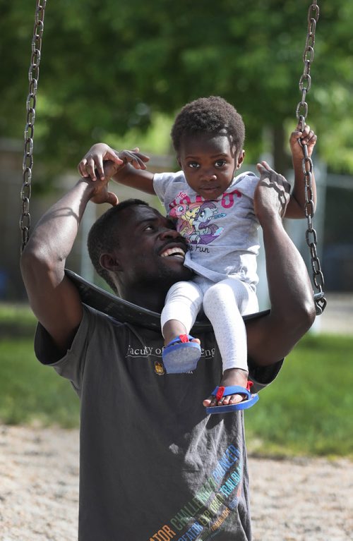 RUTH BONNEVILLE / WINNIPEG FREE PRESS

Photos of Ben (can't provide last names), from Ghana and his 2-year-old daughter Blessing at his apartment in the west end.  Ben is now in Canada by himself with his little girl after trying to claim asylum in the US where Blessings mom was deported back to Ghana. 
 
See Carol Sanders  | Reporter

June 13,  2018
