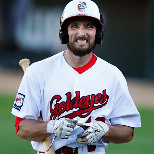 PHIL HOSSACK / WINNIPEG FREE PRESS - "RATS",  Goldeye 2nd baseman Tucker Nathans expression says it all as he struck out against the Gary Southshore Railcats Wednesdat evening at Shaw Park. - June 12, 2018
