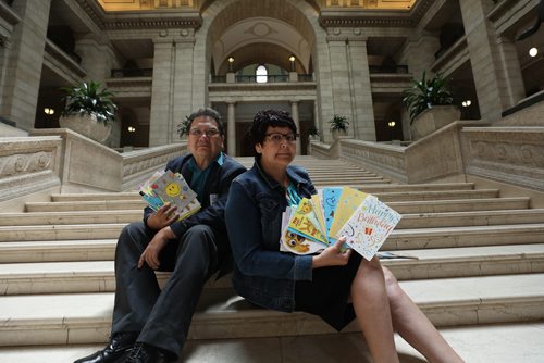 RUTH BONNEVILLE / WINNIPEG FREE PRESS

Chief Cathy Merrick of Cross Lake First Nation and  Donnie McKay, Councillor, hold birthday cards on the steps of the Legislative Building Thursday.  For Saturday story about Cross Lakes proposed health complex. 
Background info:
Hundreds of birthday cards have been collected for the health minister from people from Cross Lake who are yearning for provincial funds to help build a health complex. 

See story by Jessica Botelho-Urbanski
Manitoba Legislature Reporter

June 14, 2018
