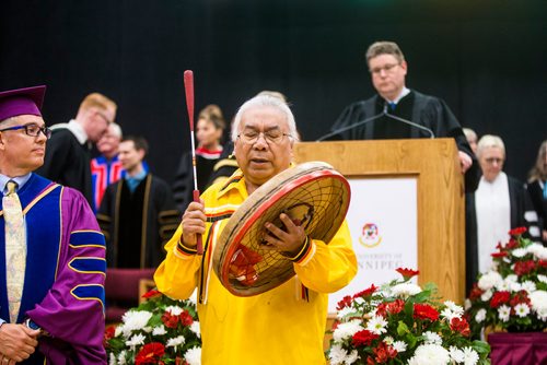 MIKAELA MACKENZIE / WINNIPEG FREE PRESS
Faculty and guests are drummed in during the University of Winnipegs  2018 Spring Convocation ceremonies at the Duckworth Centre in Winnipeg on Friday, June 15, 2018. 
Mikaela MacKenzie / Winnipeg Free Press 2018.