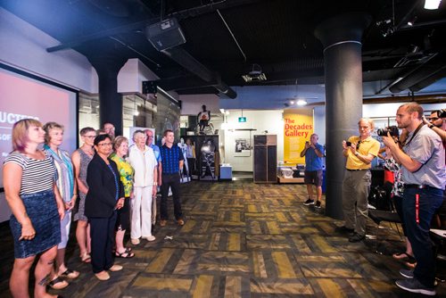 MIKAELA MACKENZIE / WINNIPEG FREE PRESS
The Manitoba Sports Hall of Fame 2018 inductees pose for a group photo at a media event in Winnipeg on Monday, June 18, 2018. 
Mikaela MacKenzie / Winnipeg Free Press 2018.