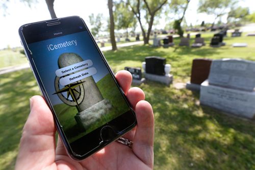 JOHN WOODS / WINNIPEG FREE PRESS
iCemetery, an app that allows for searching city cemetery burial plots, is photographed at Transcona Cemetery in Winnipeg Tuesday, June 19, 2018. Transcona is the only cemetery loaded so far and the app is available for download.

