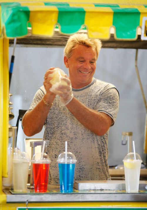 PHIL HOSSACK / WINNIPEG FREE PRESS -Dennis Patkau shakes up a fresh lemonade at the Red River Ex Tuesday afternoon. See Maggie Macintosh's story.- June 19, 2018