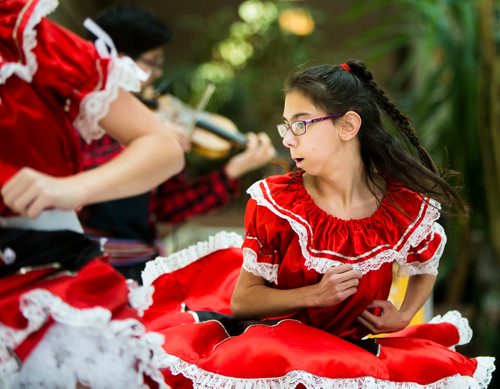 MIKAELA MACKENZIE / WINNIPEG FREE PRESS
Clarissa Spence, 13, jigs at Indigenous Peoples Day festivities at the University of Manitoba Bannatyne campus in Winnipeg on Thursday, June 21, 2018. 
Mikaela MacKenzie / Winnipeg Free Press 2018.