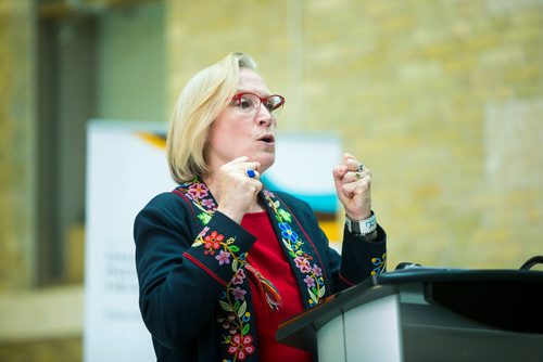 MIKAELA MACKENZIE / WINNIPEG FREE PRESS
Minister of Crown and Indigenous Relations Carolyn Bennett speaks at Indigenous Peoples Day festivities at the University of Manitoba Bannatyne campus in Winnipeg on Thursday, June 21, 2018. 
Mikaela MacKenzie / Winnipeg Free Press 2018.