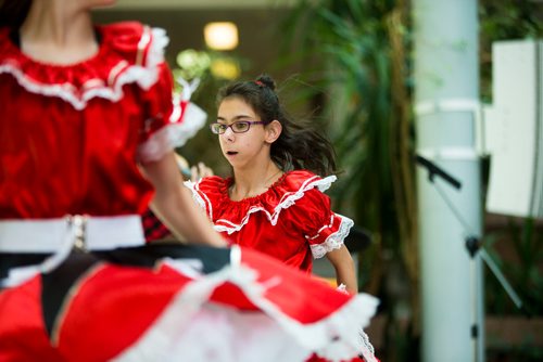 MIKAELA MACKENZIE / WINNIPEG FREE PRESS
Clarissa Spence, 13, jigs at Indigenous Peoples Day festivities at the University of Manitoba Bannatyne campus in Winnipeg on Thursday, June 21, 2018. 
Mikaela MacKenzie / Winnipeg Free Press 2018.