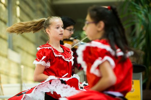 MIKAELA MACKENZIE / WINNIPEG FREE PRESS
Danya Mozdzen, 12, jigs at Indigenous Peoples Day festivities at the University of Manitoba Bannatyne campus in Winnipeg on Thursday, June 21, 2018. 
Mikaela MacKenzie / Winnipeg Free Press 2018.