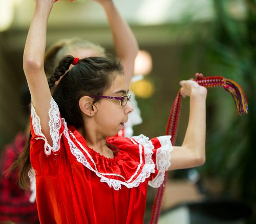 MIKAELA MACKENZIE / WINNIPEG FREE PRESS
Clarissa Spence, 13, jigs at Indigenous Peoples Day festivities at the University of Manitoba Bannatyne campus in Winnipeg on Thursday, June 21, 2018. 
Mikaela MacKenzie / Winnipeg Free Press 2018.