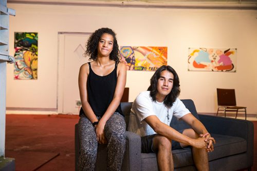 MIKAELA MACKENZIE / WINNIPEG FREE PRESS
Artist Bria Fernandes (left) and Rene Marriott pose at the Graffiti Gallery in Winnipeg on Thursday, June 21, 2018. Graffiti Gallery's new exhibit, Intersections, is opening soon showcasing the work created in partnership with Graffiti Art Programming and the Winnipeg Police Service.
Mikaela MacKenzie / Winnipeg Free Press 2018.