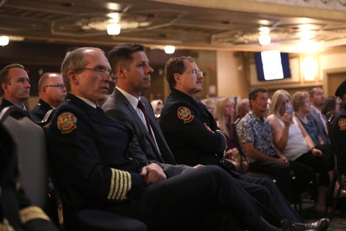 RUTH BONNEVILLE / WINNIPEG FREE PRESS


Fire Paramedic Service Chief John Lane, Mayor Brian Bowman and Alex Forrest (United Firefighters of Winnipeg President), sit together in the front row at the Winnipeg Fire Paramedic Service
Firefighter Recruit Class #1802 at The Metropolitan Entertainment Centre Friday.  

Fifteen firefighter recruits graduate from Winnipeg Fire Paramedic Services 10-week orientation and training period.


See Ryan Thorpe story.

June 22, 2018
