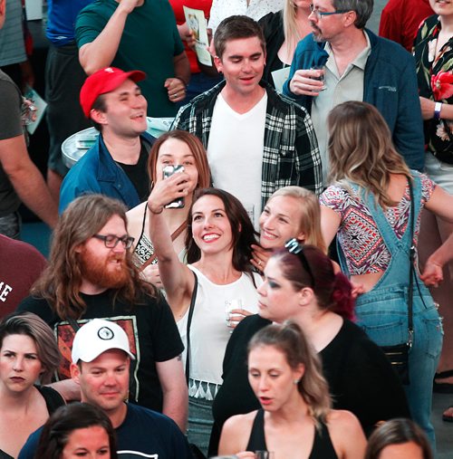 PHIL HOSSACK / WINNIPEG FREE PRESS - FLATLANDERS BEER FESTIVAL....Thousands of "patrons" filled the MTS Centre Friday evening for the Annual festival of beers. toting tiny steins they went from vendor to vendor for free samples....or in the case of these women, definitely a minority in the crowd, take a selfie. See release.  - June 22, 2018