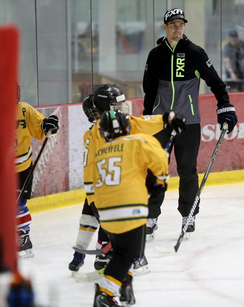 TREVOR HAGAN / WINNIPEG FREE PRESS
Winnipeg Jets' Mark Scheifele participates in a drill at his hockey camp  at Iceplex,  Saturday, June 23, 2018. 216 children are taking part in the camp which runs through the weekend.