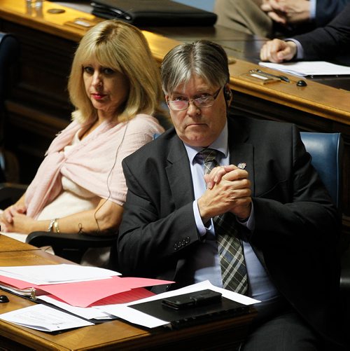 PHIL HOSSACK / WINNIPEG FREE PRESS -  Ian Wishart and Cathy Cox at Question Period Monday. See Jessica's story. - June 25, 2018