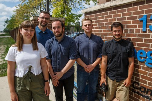 MIKE DEAL / WINNIPEG FREE PRESS
Summer interns at the Winnipeg Free Press, (l-r): Maggie Mackintosh, Taylor Allen, Ben Waldman, Erik Pindera, and Andrew Ryan.
180625 - Monday, June 25, 2018.