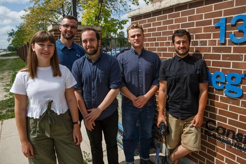 MIKE DEAL / WINNIPEG FREE PRESS
Summer interns at the Winnipeg Free Press, (l-r): Maggie Mackintosh, Taylor Allen, Ben Waldman, Erik Pindera, and Andrew Ryan.
180625 - Monday, June 25, 2018.