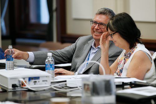 JOHN WOODS / WINNIPEG FREE PRESS
Kelvin Shepherd, President and CEO of Manitoba Hydro and Marina James, Chairperson of the Board of Manitoba Hydro joke as they present to the Standing Committee on Crown Corporations at the Manitoba Legislature in Winnipeg Monday, June 25, 2018.