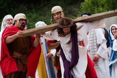 DANIEL CRUMP / WINNIPEG FREE PRESS
In its 19th season, Oak Valley Productions Inc. will be presenting Passion Play, an account of Jesus Christs final days. The play is staged in an outdoor theatre located 1 km east of La Riviere. 2018 performance dates are July 7, 8, 13-15. 
Dress rehearsal: Having been whipped and beaten, Bill Theissen, portraying Jesus Christ, is lead away to be crucified. Saturday, June 16, 2018.