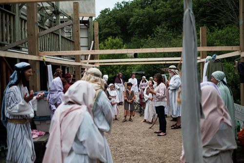 DANIEL CRUMP / WINNIPEG FREE PRESS
In its 19th season, Oak Valley Productions Inc. will be presenting Passion Play, an account of Jesus Christs final days. The play is staged in an outdoor theatre located 1 km east of La Riviere. 2018 performance dates are July 7, 8, 13-15. 
Belita Sanders, the Artistic Director, delivers some final words of encouragement and prays with the cast members before they take to the stage for dress rehearsal Saturday, June 16, 2018.