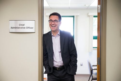 MIKAELA MACKENZIE / WINNIPEG FREE PRESS
Brad Collett, CAO for City of Dauphin, poses in his office at the Dauphin City Hall on Wednesday, June 27, 2018. 
Mikaela MacKenzie / Winnipeg Free Press 2018.