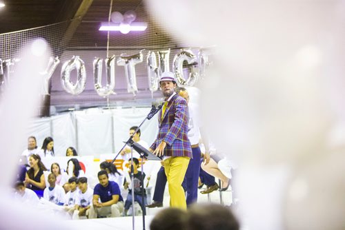 MIKAELA MACKENZIE / WINNIPEG FREE PRESS
"Don Cherry" kicks off the whiteout-themed Youth CEO summer internship program at the Old Exhibition Arena in Winnipeg on Thursday, June 28, 2018.
Mikaela MacKenzie / Winnipeg Free Press 2018.