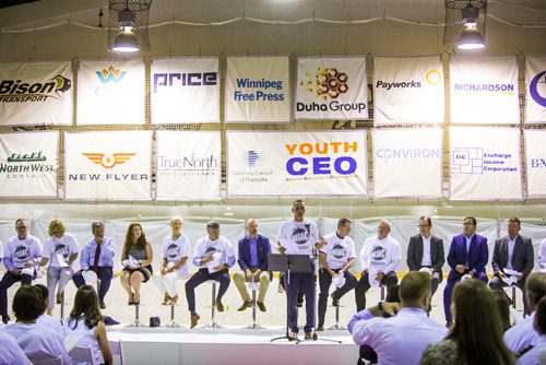 MIKAELA MACKENZIE / WINNIPEG FREE PRESS
Kevin Chief kicks off the Youth CEO summer internship program at the Old Exhibition Arena in Winnipeg on Thursday, June 28, 2018.
Mikaela MacKenzie / Winnipeg Free Press 2018.