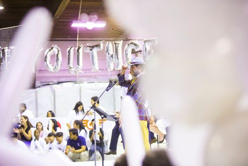 MIKAELA MACKENZIE / WINNIPEG FREE PRESS
"Don Cherry" kicks off the whiteout-themed Youth CEO summer internship program at the Old Exhibition Arena in Winnipeg on Thursday, June 28, 2018.
Mikaela MacKenzie / Winnipeg Free Press 2018.