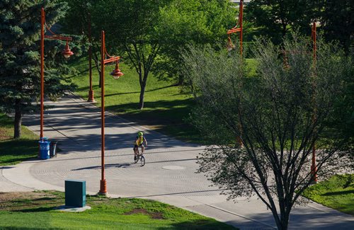 MIKE DEAL / WINNIPEG FREE PRESS
A cyclist rides through The Forks early Thursday morning.
180628 - Thursday, June 28, 2018.
