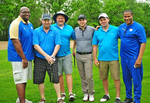 SUBMITTED PHOTO

L-R: Former Winnipeg Blue Bomber Jermese Jones, KPMG's Kelly Vandemosselaer, Scott Sissons, Scott MacLennan and Jon Taylor, and ex-Bomber Rod Hill at the Marymound Exclusive 100 Golf Tournament on May 30, 2018 at the Rossmere Country Club. (See Social Page)