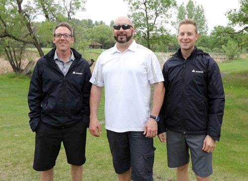 JASON HALSTEAD / WINNIPEG FREE PRESS
L-R: Akman Construction's Michael Fenn, Jason Johannson and Jared Akman at the Marymound Exclusive 100 Golf Tournament on May 30, 2018 at the Rossmere Country Club. Akman Construction was a hole sponsor. (See Social Page)