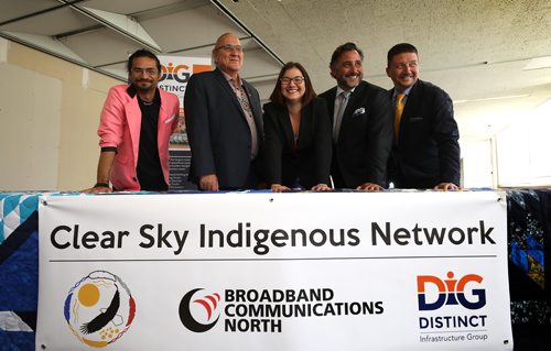 RUTH BONNEVILLE / WINNIPEG FREE PRESS

Business partners of Clear Sky Indigenous Network company celebrate the joint venture of three companies, DIG (Distinct Infrastructure Group), CSC (Clear Sky Connections) and BCN (Broadband Communications North) that will bring high speed internet to First Nations and surrounding communities across Manitoba at a press conference held in Winnipeg Wednesday.

Names from left: Ken Sanderson - BCN, Fisher River Chief David Crate - CSC Vice-Chairperson, Lisa Clarke - CEO of CSC, Joe Lanni & Alex Agius Co-CEO's of DIG Inc. 

See Alex Paul story.

July 04,2018
