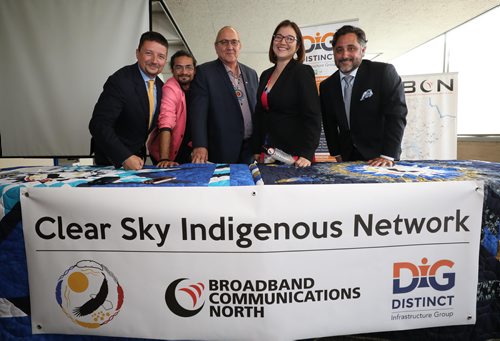 RUTH BONNEVILLE / WINNIPEG FREE PRESS

Business partners of Clear Sky Indigenous Network company celebrate the joint venture of three companies, DIG (Distinct Infrastructure Group), CSC (Clear Sky Connections) and BCN (Broadband Communications North) that will bring high speed internet to First Nations and surrounding communities across Manitoba at a press conference held in Winnipeg Wednesday.

Names from left: Alex Agius - DIG Inc, Ken Sanderson - BCN, Fisher River Chief David Crate - CSC Vice-Chairperson, Lisa Clarke - CEO of CSC, Joe Lanni of DIG Inc. 

See Alex Paul story.

July 04,2018
