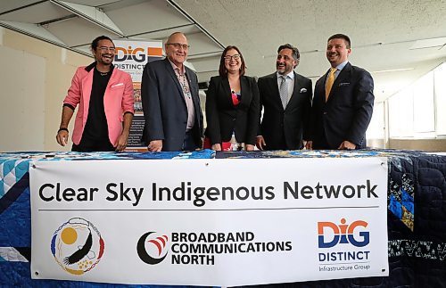 RUTH BONNEVILLE / WINNIPEG FREE PRESS

Business partners of Clear Sky Indigenous Network company celebrate the joint venture of three companies, DIG (Distinct Infrastructure Group), CSC (Clear Sky Connections) and BCN (Broadband Communications North) that will bring high speed internet to First Nations and surrounding communities across Manitoba at a press conference held in Winnipeg Wednesday.

Names from left: Ken Sanderson - BCN, Fisher River Chief David Crate - CSC Vice-Chairperson, Lisa Clarke - CEO of CSC, Joe Lanni & Alex Agius Co-CEO's of DIG Inc. 


See Alex Paul story.

July 04,2018
