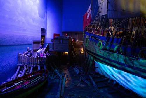 ANDREW RYAN / WINNIPEG FREE PRESS Concerts attendees await the Winnipeg Symphony Orchestra before they play a concert on the Nonsuch replica at the Manitoba Museum on July 4, 2018. The music program consisted of music around the time of water.