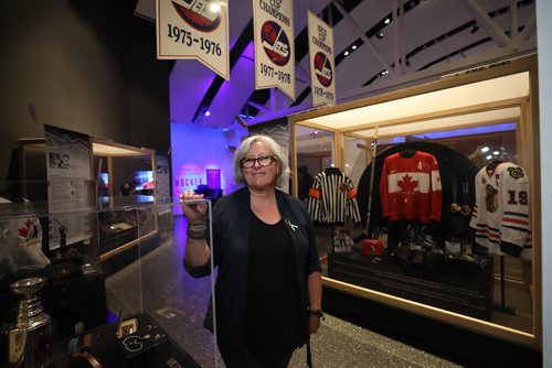 RUTH BONNEVILLE / WINNIPEG FREE PRESS

Manitoba Museum Drops the Puck on
Action-Packed Hockey Exhibition.

Candace Hogue, stands next to the  "Manitoba: Heart of Hockey." exhibit that she was the guest curator for, at the newly opened Hockey: The Stories Behind Our Passion in Alloway Hall at the Manitoba Museum Thursday.  
Exhibit officially opens to the public  on Friday, July 6 2018 and runs till Jan 13, 2019.   



July 05, 2018
