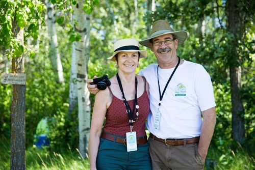 MIKAELA MACKENZIE / WINNIPEG FREE PRESS
Long-time volunteers Janet Wosney and Bob Tinker pose at the Winnipeg Folk Fest in Bird's Hill Provincial Park on Friday, July 6, 2018. 
Mikaela MacKenzie / Winnipeg Free Press 2018.