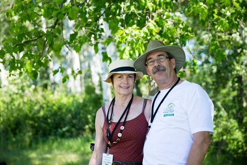 MIKAELA MACKENZIE / WINNIPEG FREE PRESS
Long-time volunteers Janet Wosney and Bob Tinker pose at the Winnipeg Folk Fest in Bird's Hill Provincial Park on Friday, July 6, 2018. 
Mikaela MacKenzie / Winnipeg Free Press 2018.