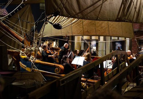 ANDREW RYAN / WINNIPEG FREE PRESS The Winnipeg Symphony Orchestra plays a concert consisting of music related to water, by great composers such as George Frideric Handel ,on the Nonsuch replica at the Manitoba Museum on July 4, 2018.