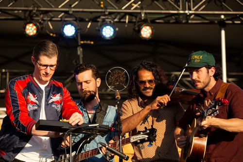 ANDREW RYAN / WINNIPEG FREE PRESS Members of Darlingside perform on the main stage at Winnipeg Folk Fest in Birds Hill Provincial Park on July 6, 2018.