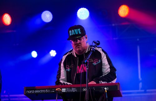 ANDREW RYAN / WINNIPEG FREE PRESS Keyboardist Dave Ritter of The Strumbellas performs on the main stage at Winnipeg Folk Fest in Birds Hill Provincial Park on July 6, 2018.