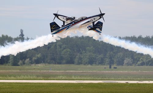 TREVOR HAGAN / WINNIPEG FREE PRESS
Eric Hanson and Ken Fowler make up Team Rocket, during the Manitoba Airshow at Southport near Portage la Prairie, Sunday, July 8, 2018.