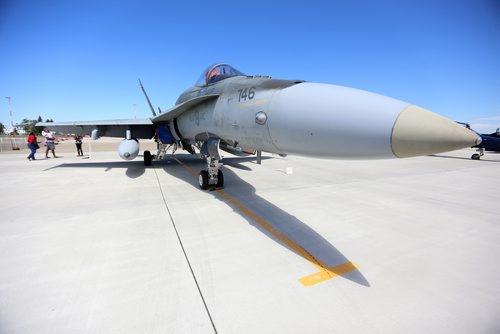 TREVOR HAGAN / WINNIPEG FREE PRESS
An F18 at the Manitoba Airshow at Southport near Portage la Prairie, Sunday, July 8, 2018.