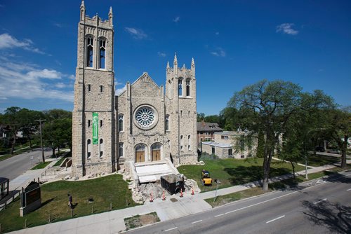 MIKE DEAL / WINNIPEG FREE PRESS
The front stairs of the Westminster United Church currently being rebuilt.
180710 - Tuesday, July 10, 2018.