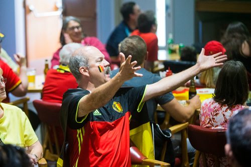 MIKAELA MACKENZIE / WINNIPEG FREE PRESS
Jacques Speliers reacts to the game at the Belgian Club in Winnipeg on Tuesday, July 10, 2018. 
Mikaela MacKenzie / Winnipeg Free Press 2018.