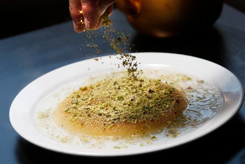 JOHN WOODS / WINNIPEG FREE PRESS
Fresh Kunafa desert - shredded dough, with Akawi Czech cheese, finished with pistachio and rosewater simple syrup at Ali Baba restaurant photographed in Winnipeg Tuesday, July 10, 2018.

