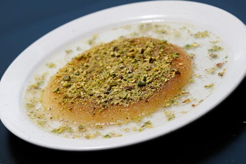 JOHN WOODS / WINNIPEG FREE PRESS
Fresh Kunafa desert - shredded dough, with Akawi Czech cheese, finished with pistachio and rosewater simple syrup at Ali Baba restaurant photographed in Winnipeg Tuesday, July 10, 2018.


