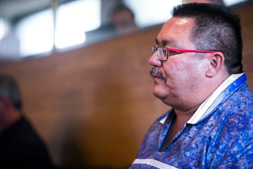 MIKAELA MACKENZIE / WINNIPEG FREE PRESS
Peguis Chief Glenn Hudson waits to speak at the EPC meeting at City Hall in Winnipeg on Wednesday, July 11, 2018. 
Mikaela MacKenzie / Winnipeg Free Press 2018.