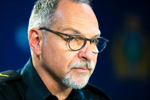 MIKAELA MACKENZIE / WINNIPEG FREE PRESS
Constable Rob Carver with the Winnipeg Police Service holds a media briefing about the arrest of Russ Wyatt in a serious sexual assault case in Winnipeg on Wednesday, July 11, 2018. 
Mikaela MacKenzie / Winnipeg Free Press 2018.